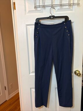 Brooks Brothers Navy Straight-Leg Pants with Button Detail